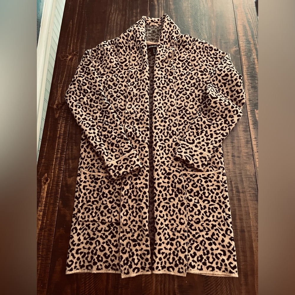 Cynthia Rowley animal print long open front blazer cardigan size small